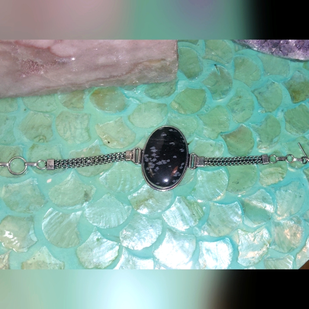 Snowflake Obsidian Snake Chain Bracelet